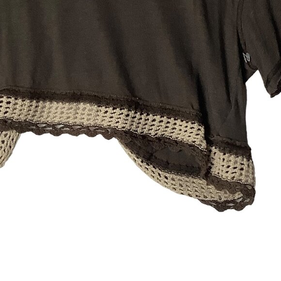 We The Free People Crochet Crop Top Women Small Brown Tan Open Back Open Knit - Picture 2 of 8